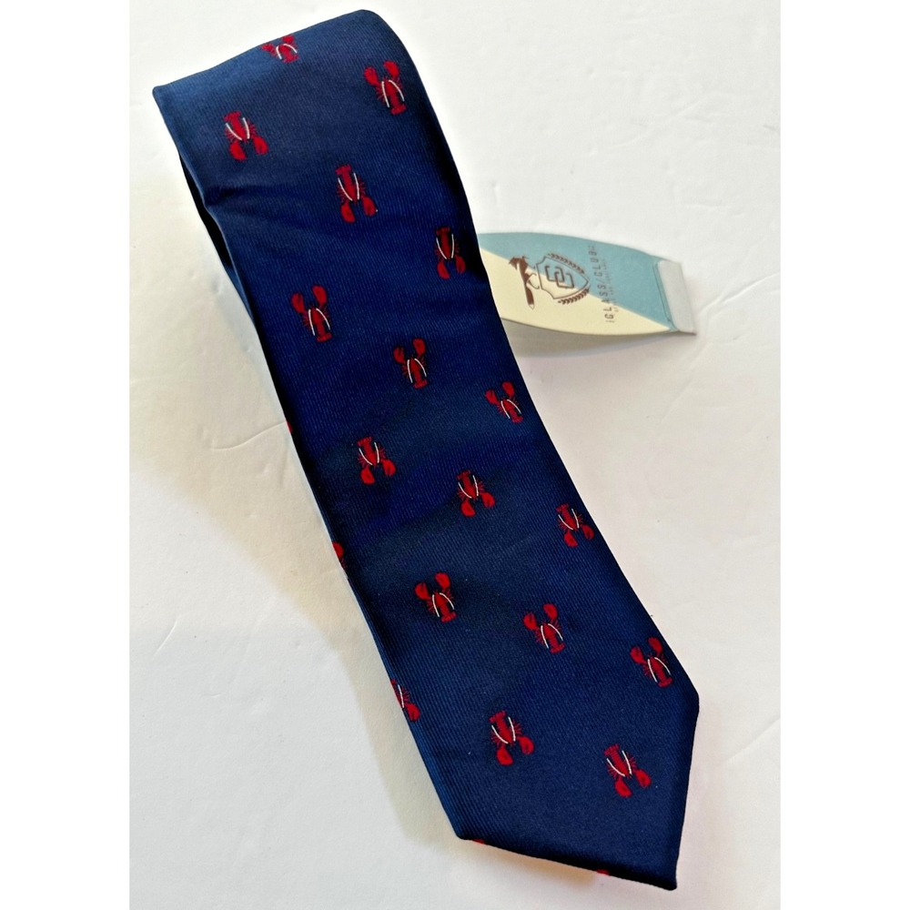 Class Club Neck Tie Skinny Lobster 100% Silk Blue Red Preppy Boys 3x50 NEW